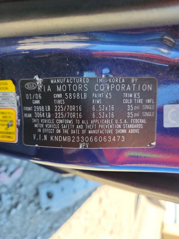 2006 Kia Sedona მანქანა იყიდება აუქციონზე, vin: KNDMB233066063473, აუქციონის ნომერი: 63843516