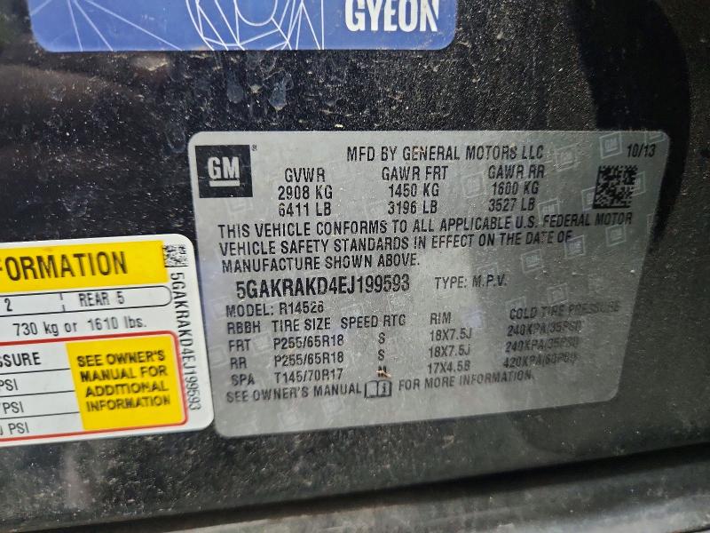 Продажа на аукционе авто 2014 Buick Enclave, vin: 5GAKRAKD4EJ199593, номер лота: 64435336