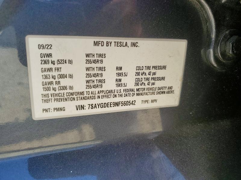 Aukcja sprzedaży 2022 Tesla Model Y, vin: 7SAYGDEE9NF560542, numer aukcji: 64294536