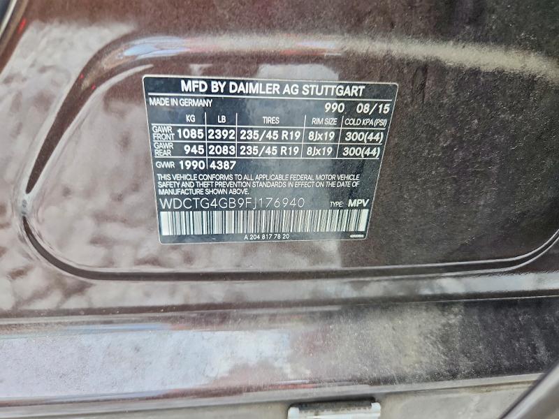 2015 Mercedes-benz Gla მანქანა იყიდება აუქციონზე, vin: WDCTG4GB9FJ176940, აუქციონის ნომერი: 64633306