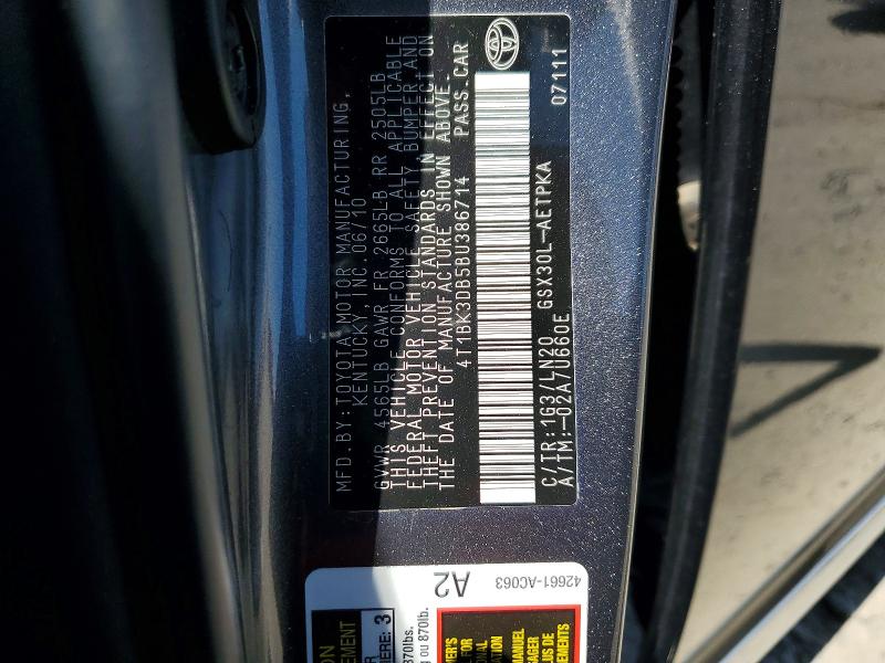 2011 Toyota Avalon მანქანა იყიდება აუქციონზე, vin: 4T1BK3DB5BU386714, აუქციონის ნომერი: 64327776