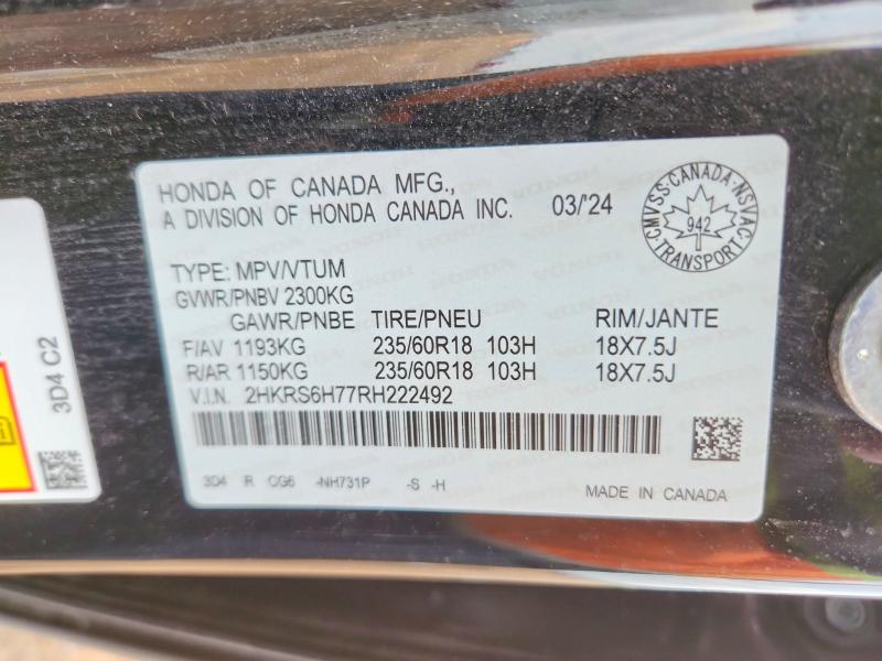 Продажа на аукционе авто 2024 Honda Cr-v, vin: 2HKRS6H77RH222492, номер лота: 64654206