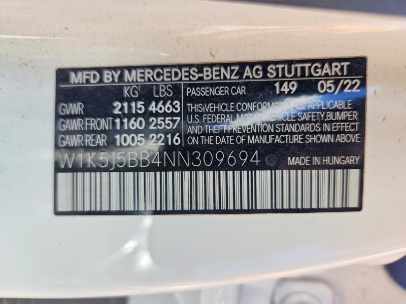 Продажа на аукционе авто 2022 Mercedes-benz Cla, vin: W1K5J5BB4NN309694, номер лота: 66399046