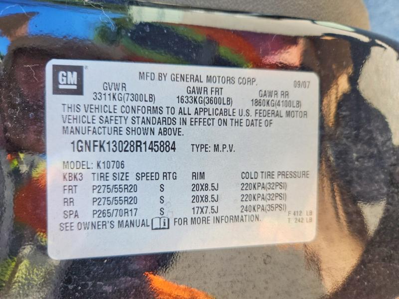 63430706 :رقم المزاد ، 1GNFK13028R145884 vin ، 2008 Chevrolet Tahoe مزاد بيع