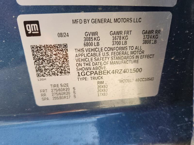 Aukcja sprzedaży 2024 Chevrolet Silverado, vin: 1GCPABEK4RZ401500, numer aukcji: 64397836