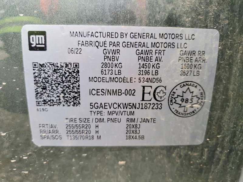 Aukcja sprzedaży 2022 Buick Enclave, vin: 5GAEVCKW5NJ187233, numer aukcji: 66178146