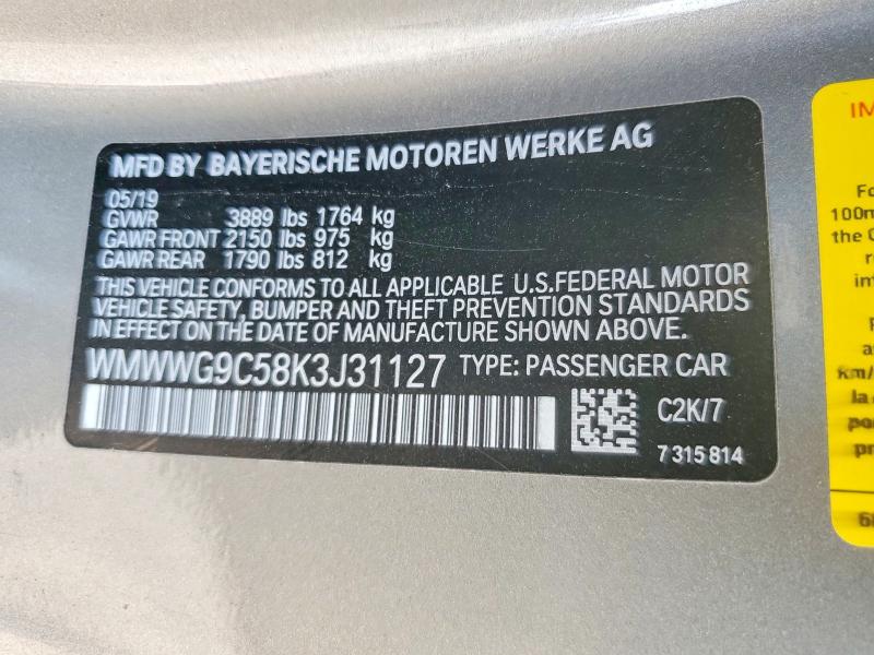 64078396 :رقم المزاد ، WMWWG9C58K3J31127 vin ، 2019 Mini Cooper مزاد بيع