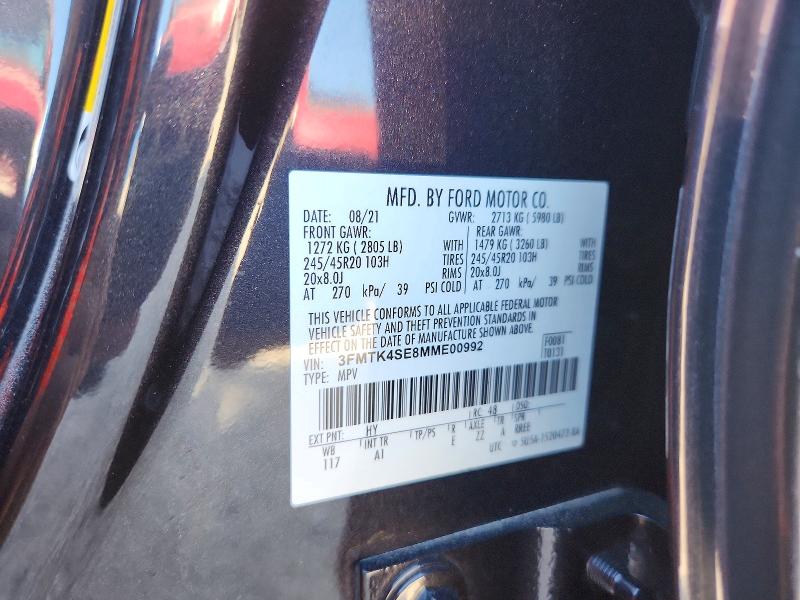 Продаж на аукціоні авто 2021 Ford Mustang Mach-e, vin: 3FMTK4SE8MME00992, номер лоту: 66196876