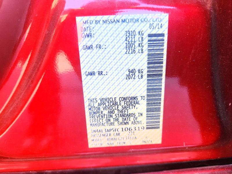 Продажа на аукционе авто 2015 Nissan Altima, vin: 1N4AL3AP5FC106319, номер лота: 65722376