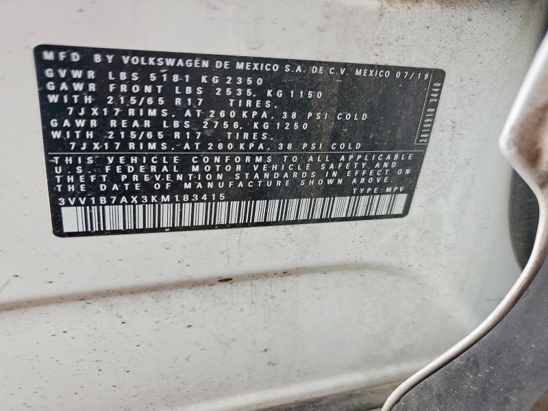 62529506 :رقم المزاد ، 3VV1B7AX3KM183415 vin ، 2019 Volkswagen Tiguan مزاد بيع