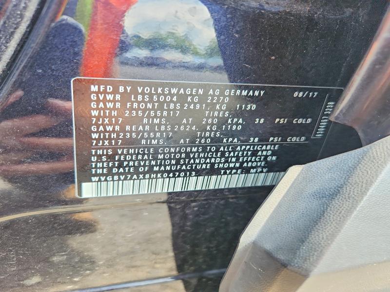 63297886 :رقم المزاد ، WVGBV7AX8HK047013 vin ، 2017 Volkswagen Tiguan مزاد بيع