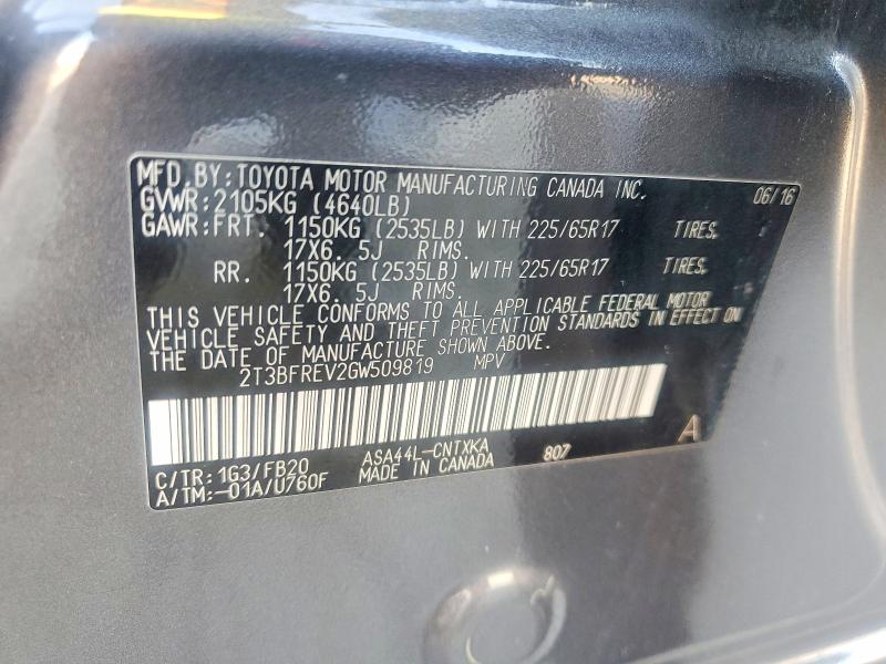 Aukcja sprzedaży 2016 Toyota Rav4, vin: 2T3BFREV2GW509819, numer aukcji: 63860696
