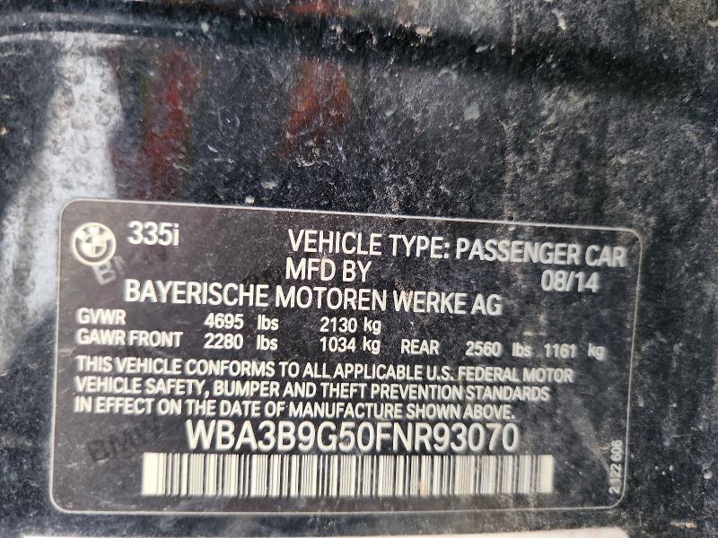 Aukcja sprzedaży 2015 Bmw 335, vin: WBA3B9G50FNR93070, numer aukcji: 64239596