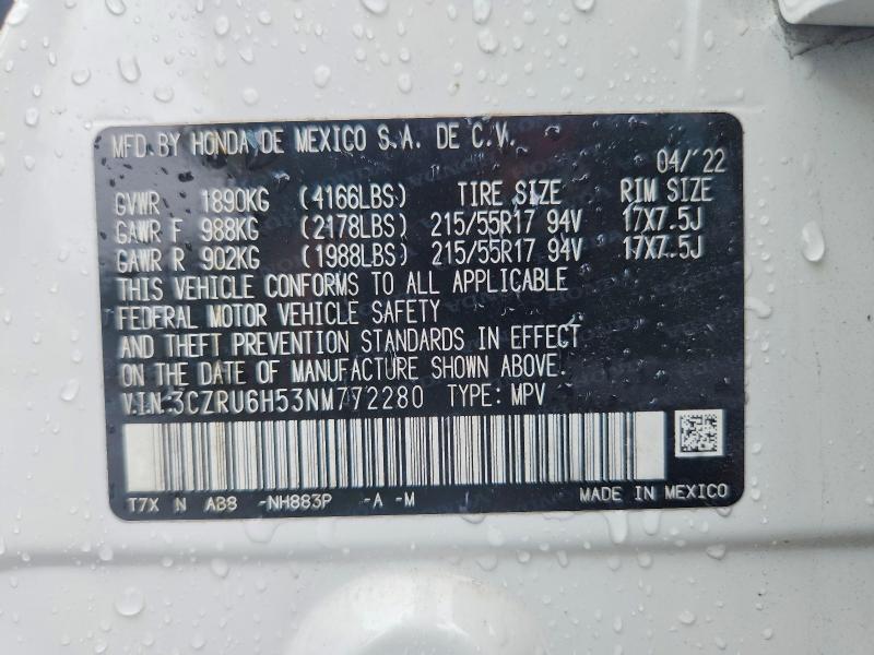 Продаж на аукціоні авто 2022 Honda Hr-v, vin: 3CZRU6H53NM772280, номер лоту: 66581736