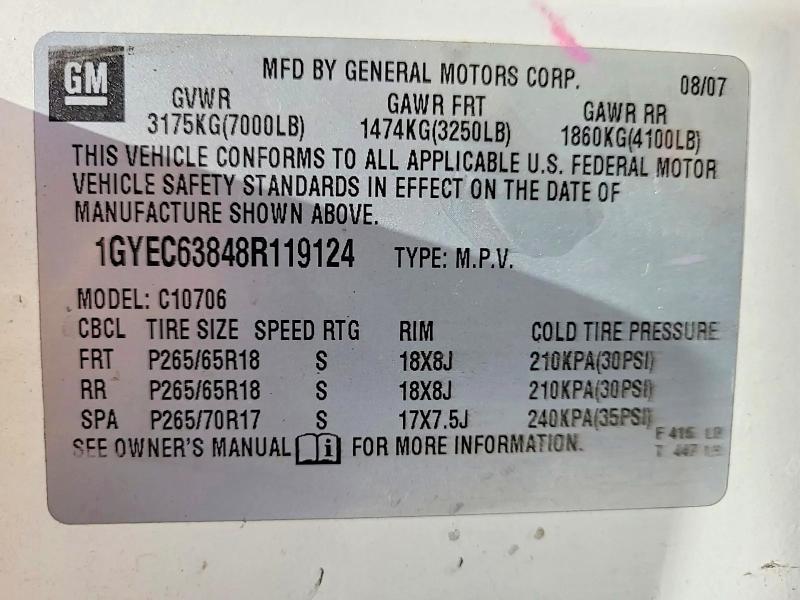 2008 Cadillac Escalade მანქანა იყიდება აუქციონზე, vin: 1GYEC63848R119124, აუქციონის ნომერი: 65935696