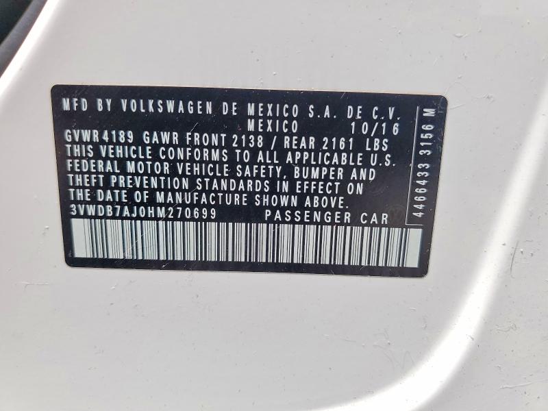 Продажа на аукционе авто 2017 Volkswagen Jetta, vin: 3VWDB7AJ0HM270699, номер лота: 61647126