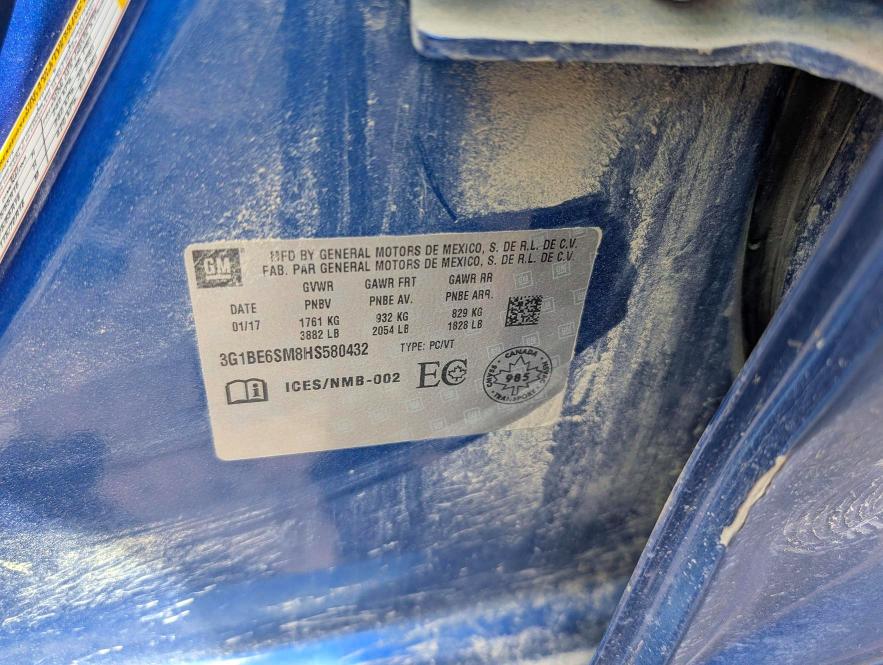 57329556 :رقم المزاد ، 3G1BE6SM8HS580432 vin ، 2017 Chevrolet Cruze مزاد بيع