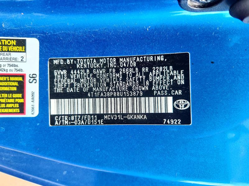 66816766 :رقم المزاد ، 4T1FA38P88U153879 vin ، 2008 Toyota Camry Solara مزاد بيع