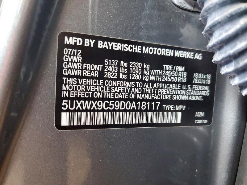 2013 Bmw X3 მანქანა იყიდება აუქციონზე, vin: 5UXWX9C59D0A18117, აუქციონის ნომერი: 66422556