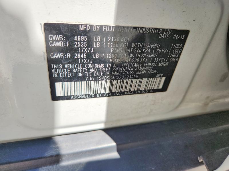2015 Subaru Outback მანქანა იყიდება აუქციონზე, vin: 4S4BSBAC2F3323055, აუქციონის ნომერი: 63692656