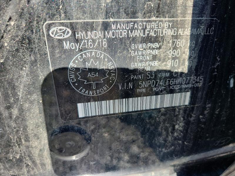 62263276 :رقم المزاد ، 5NPD74LF6HH077345 vin ، 2017 Hyundai Elantra مزاد بيع
