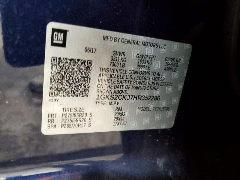 63917746 :رقم المزاد ، 1GKS2CKJ7HR352286 vin ، 2017 Gmc Yukon مزاد بيع