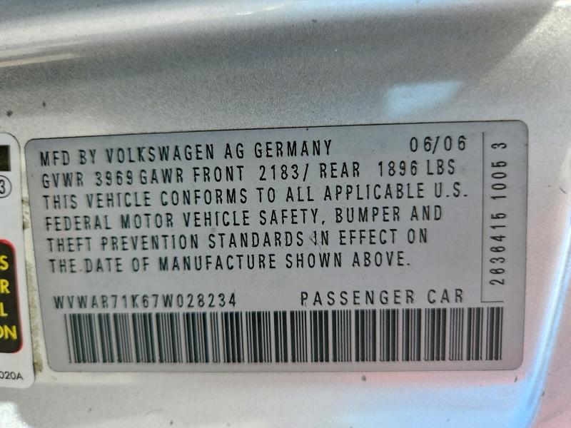 Aukcja sprzedaży 2007 Volkswagen Rabbit, vin: WVWAR71K67W028234, numer aukcji: 65549246