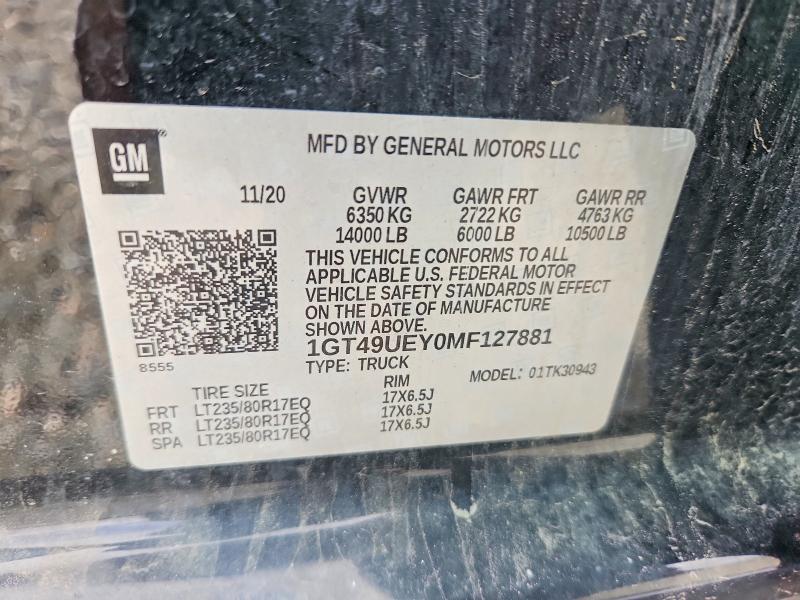 2021 Gmc Sierra მანქანა იყიდება აუქციონზე, vin: 1GT49UEY0MF127881, აუქციონის ნომერი: 67278296