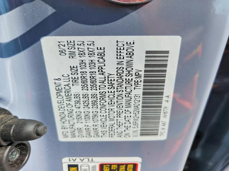 2021 Honda Cr-v მანქანა იყიდება აუქციონზე, vin: 5J6RW2H52MA012131, აუქციონის ნომერი: 63349066
