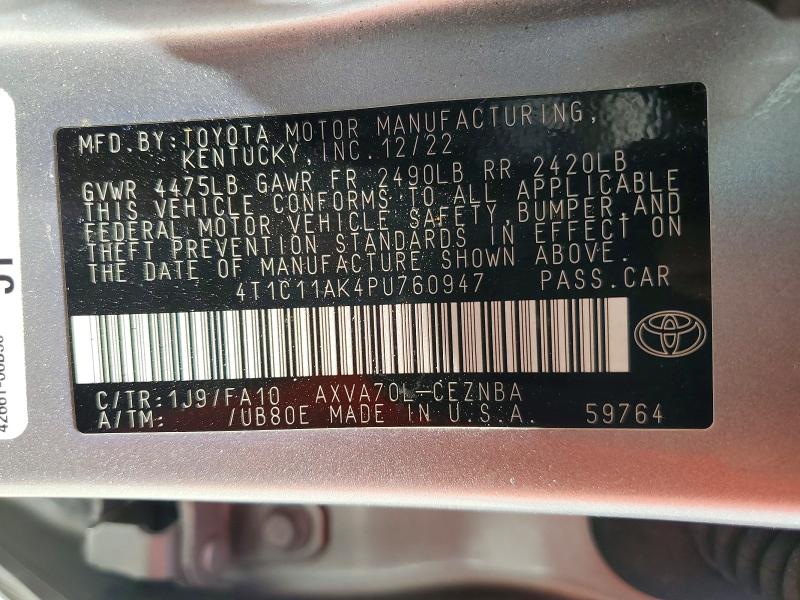 Aukcja sprzedaży 2023 Toyota Camry, vin: 4T1C11AK4PU760947, numer aukcji: 64923526