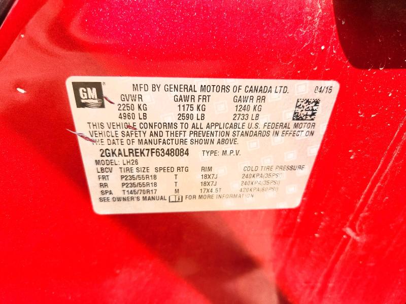 Aukcja sprzedaży 2015 Gmc Terrain, vin: 2GKALREK7F6348084, numer aukcji: 66234916