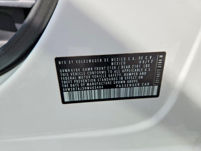 Продажа на аукционе авто 2017 Volkswagen Jetta, vin: 3VW2B7AJ3HM403494, номер лота: 66568116