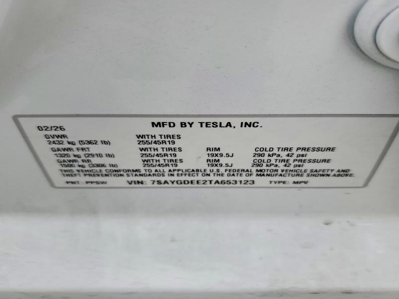 Продажа на аукционе авто 2026 Tesla Model Y, vin: 7SAYGDEE2TA653123, номер лота: 66948036