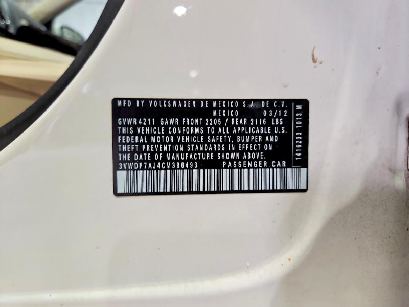 64139626 :رقم المزاد ، 3VWDP7AJ4CM396493 vin ، 2012 Volkswagen Jetta مزاد بيع