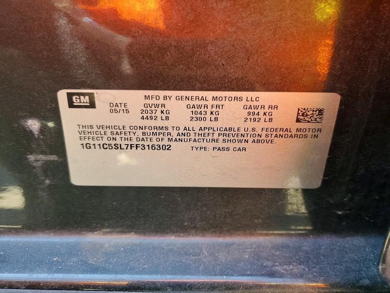 2015 Chevrolet Malibu მანქანა იყიდება აუქციონზე, vin: 1G11C5SL7FF316302, აუქციონის ნომერი: 64836626