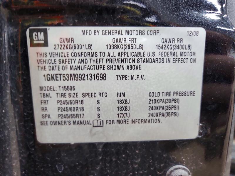 63509296 :رقم المزاد ، 1GKET53M992131698 vin ، 2009 Gmc Envoy مزاد بيع