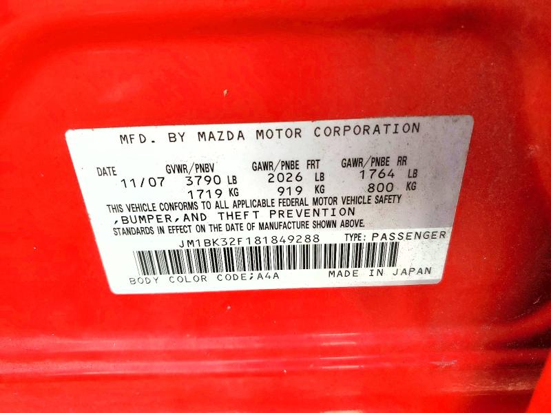 Продажа на аукционе авто 2008 Mazda 3, vin: JM1BK32F181849288, номер лота: 63709426