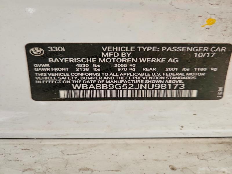 Aukcja sprzedaży 2018 Bmw 330, vin: WBA8B9G52JNU98173, numer aukcji: 67014286