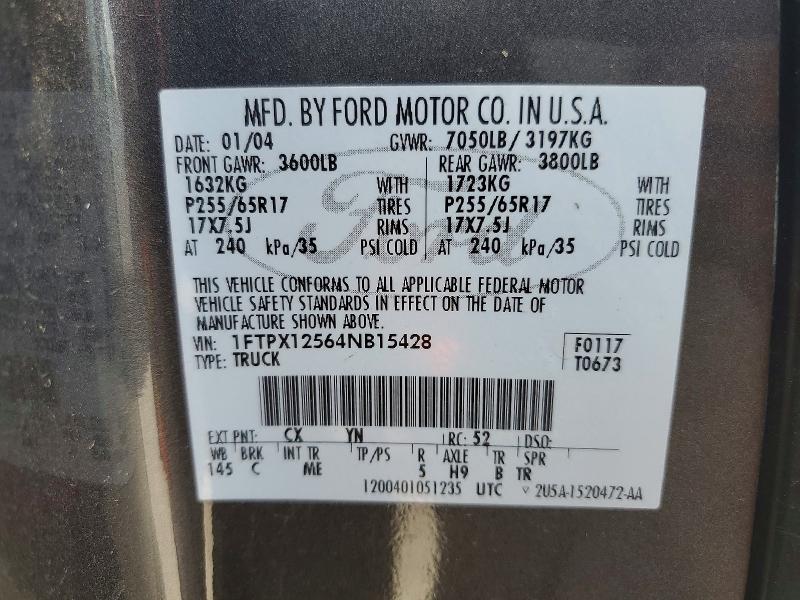 Продаж на аукціоні авто 2004 Ford F150, vin: 1FTPX12564NB15428, номер лоту: 65289576