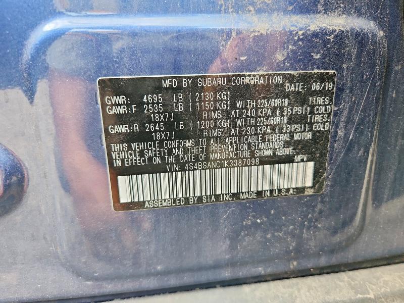 66477036 :رقم المزاد ، 4S4BSANC1K3387098 vin ، 2019 Subaru Outback مزاد بيع