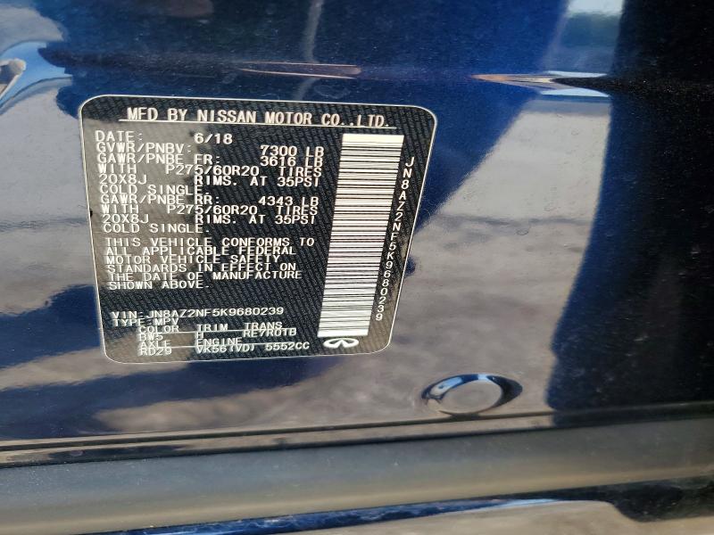 65357246 :رقم المزاد ، JN8AZ2NF5K9680239 vin ، 2019 Infiniti Qx80 مزاد بيع