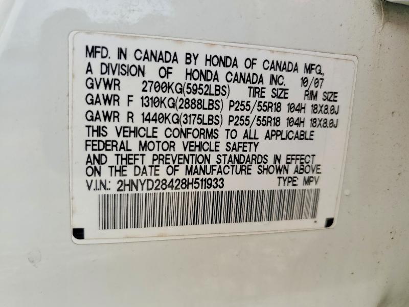 64399016 :رقم المزاد ، 2HNYD28428H511933 vin ، 2008 Acura Mdx مزاد بيع