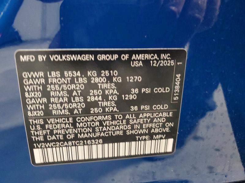 Aukcja sprzedaży 2026 Volkswagen Atlas Cross Sport, vin: 1V2WC2CA8TC216326, numer aukcji: 64548506