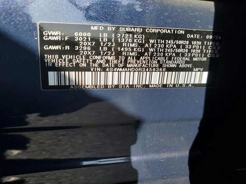 64781996 :رقم المزاد ، 4S4WMAHD0R3459368 vin ، 2024 Subaru Ascent مزاد بيع