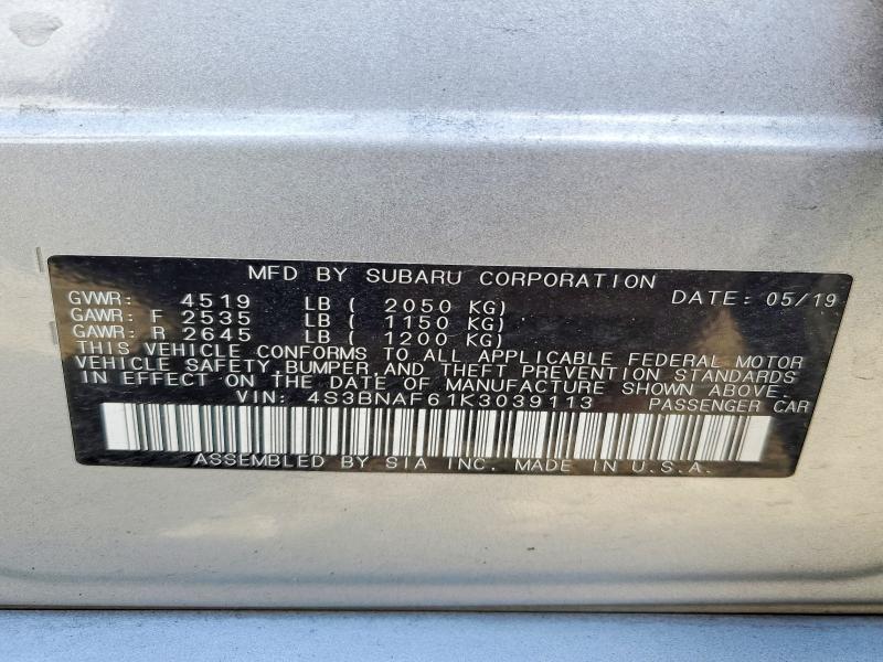 Продажа на аукционе авто 2019 Subaru Legacy, vin: 4S3BNAF61K3039113, номер лота: 67119366