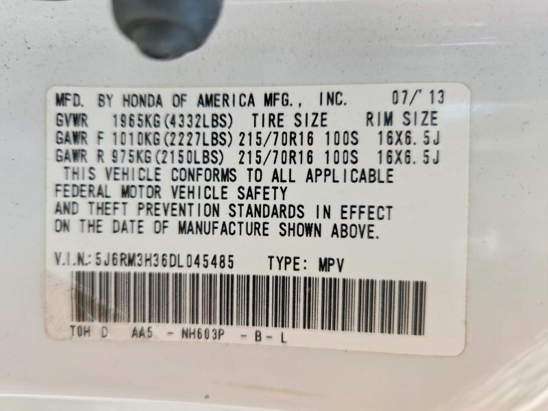 Продажа на аукционе авто 2013 Honda Cr-v, vin: 5J6RM3H36DL045485, номер лота: 64068086