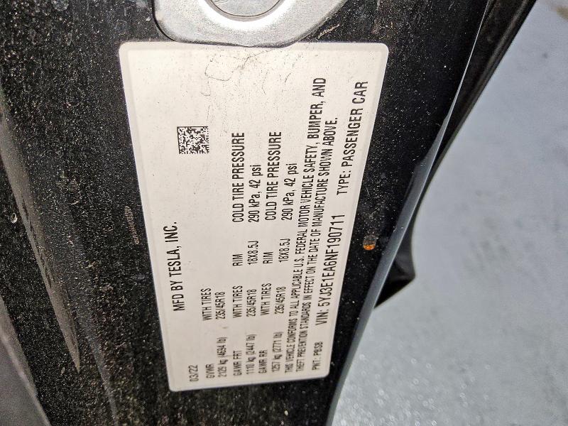 Aukcja sprzedaży 2022 Tesla Model 3, vin: 5YJ3E1EA6NF190711, numer aukcji: 66938286
