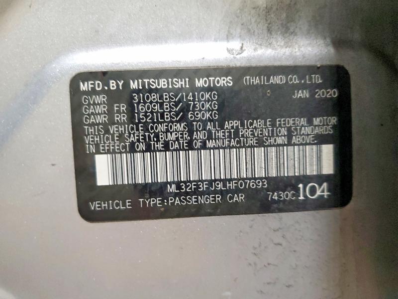 2020 Mitsubishi Mirage მანქანა იყიდება აუქციონზე, vin: ML32F3FJ9LHF07693, აუქციონის ნომერი: 63766626