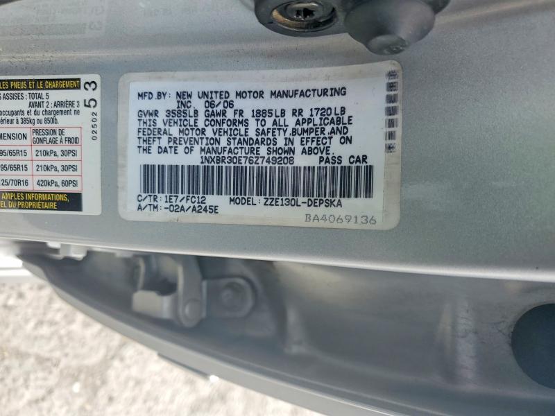 Aukcja sprzedaży 2006 Toyota Corolla, vin: 1NXBR30E76Z749208, numer aukcji: 66841526