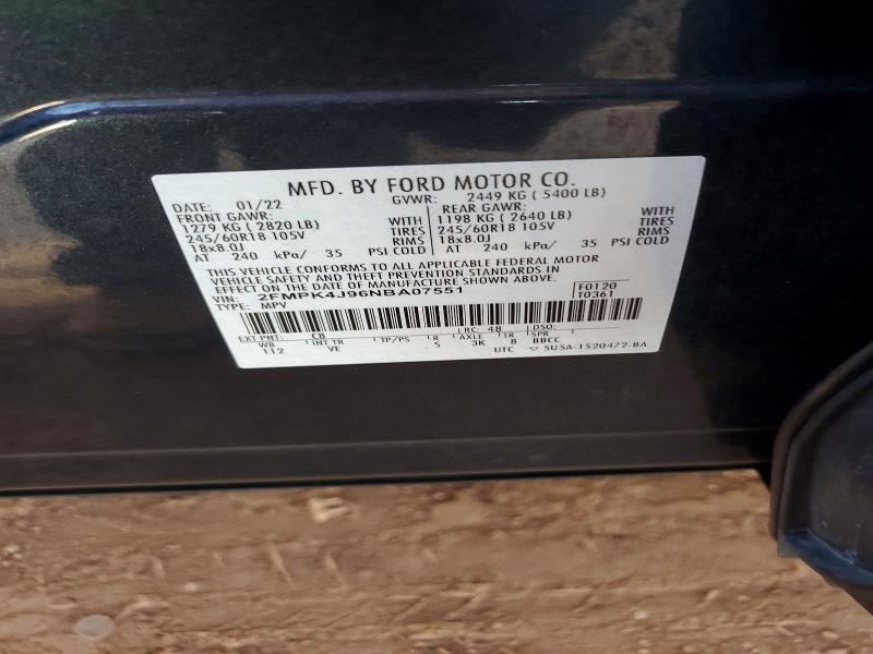 2022 Ford Edge მანქანა იყიდება აუქციონზე, vin: 2FMPK4J96NBA07551, აუქციონის ნომერი: 66219316